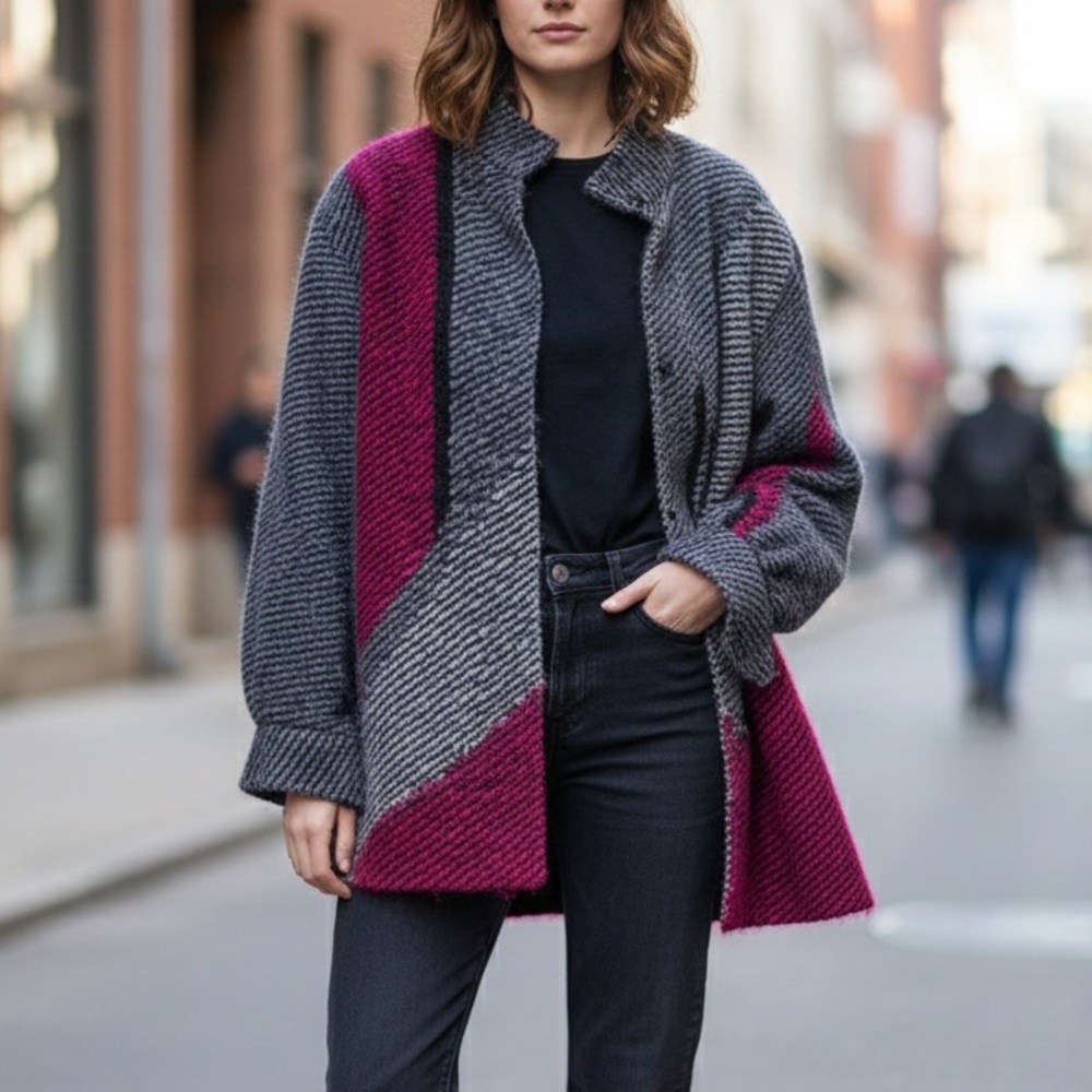 Striped Wool Jacket in Red and Gray
